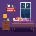 Colorful scene girl sleep with mask and in bedroom