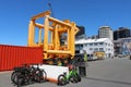 Colorful scene with Straddle crane Queens Wharf