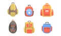 Colorful School Backpacks Collection. Schoolbag for Education Supplies, Sport and Travel Bag Cartoon Vector Illustration Royalty Free Stock Photo