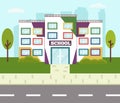 Colorful school building. Flat vector illustration cartoon style Royalty Free Stock Photo