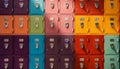 Colorful school lockers with personalized name tags and vibrant decorations Royalty Free Stock Photo