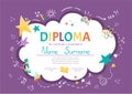 Colorful school and preschool diploma certificate for kids and children in kindergarten