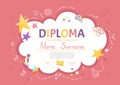 Colorful school and preschool diploma certificate for kids and children in kindergarten