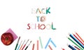 Colorful school supplies corner border over a white background with words Back to school Royalty Free Stock Photo