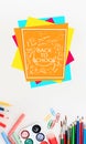 Colorful school supplies corner border over a white background with words Back to school Royalty Free Stock Photo