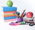 Colorful school supplies on white background.photo with copy space Royalty Free Stock Photo