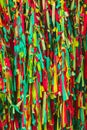 Colorful scrappy fabric. Colorful peaces of clothes be bind together on tree by people who believed this will exorcise their fate.