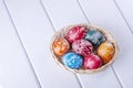 Colorful scratched handmade Easter eggs