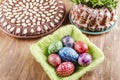 Colorful scratched handmade Easter eggs