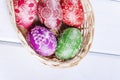 Colorful scratched handmade Easter eggs