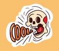 Colorful screaming skull sticker with cool lettering