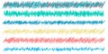 Colorful scribble, sketch, sketchy doodle horizontal line dividers. Wavy, waving, wave and billowy, undulating zigzag, crisscross