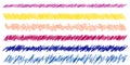 Colorful scribble, sketch, sketchy doodle horizontal line dividers. Wavy, waving, wave and billowy, undulating zigzag, crisscross