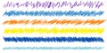 Colorful scribble, sketch, sketchy doodle horizontal line dividers. Wavy, waving, wave and billowy, undulating zigzag, crisscross