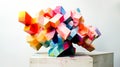 A colorful sculpture of cubes on a white surface with paint, AI