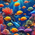 Colorful sea life fishes and plant at seabed background Royalty Free Stock Photo