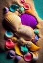 sea shells on sandy beach background made with generative AI Royalty Free Stock Photo