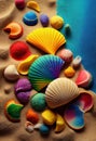 Colorful sea shells on sandy beach background made Royalty Free Stock Photo