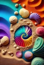 Colorful sea shells on sandy beach background made with generative AI Royalty Free Stock Photo