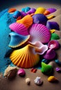 sea shells on sandy beach background made with generative AI Royalty Free Stock Photo