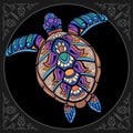 Colorful Sea turtle mandala arts isolated on black background