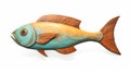 Colorful Sea Wall Mounted Fish Sculpture With Turquoise, Orange, And Blue Paint Royalty Free Stock Photo