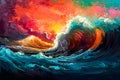 colorful sea waves illustration. Generative AI Royalty Free Stock Photo