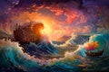 colorful sea waves illustration. Generative AI Royalty Free Stock Photo