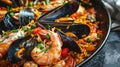 Colorful Seafood Paella in Traditional Pan Royalty Free Stock Photo