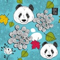 Colorful seamless background with cute chinese bear.