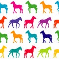 Colorful seamless background with foals silhouettes