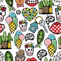 Colorful seamless background with hipster and funny skulls. Royalty Free Stock Photo