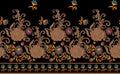 Colorful seamless embroidery border with beautiful flowers. Floral embroidered pattern on black background. Fashion print Royalty Free Stock Photo