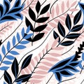 Colorful seamless floral pattern. Stylish summer background with bright tropical leaves