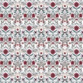 A colorful seamless floral pattern with a yellow, red, pink, orange and blue flowers and leaves on a white background Royalty Free Stock Photo