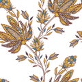 Colorful seamless indian pattern. Paisley ethnic Floral background. Stylized flowers, plants. Design for home decor, fabric, Royalty Free Stock Photo