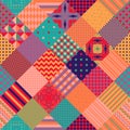 Colorful seamless patchwork pattern. Cute multicolor quilt