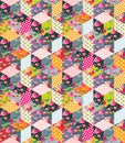 Colorful seamless patchwork pattern. Quilt from different patches