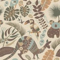 Colorful seamless pattern with australian animals. Decorative aboriginal backdrop