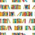 Colorful seamless pattern with books on bookshelves. Library, bookstore. Flat design