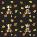 Colorful seamless pattern of brown bear and leaves cut out of paper