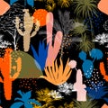 Colorful of Seamless pattern with cactus ,trees and plants,succulents. Modern style illustration vector EPS10,Design for fashion, Royalty Free Stock Photo