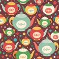 Colorful seamless pattern with coffee kettles and circles. Royalty Free Stock Photo