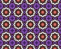 Colorful seamless pattern consisting of geometrical figures and flower-like shapes