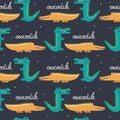 Colorful seamless pattern with crocodiles. Decorative cute background with reptiles