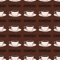 Colorful seamless pattern with cups of coffee. Decorative background, espresso Royalty Free Stock Photo