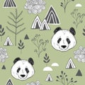 Colorful seamless pattern with cute chinese bear.