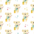 Colorful seamless pattern with cute funny koalas