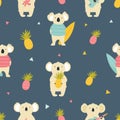 Colorful seamless pattern with cute funny koalas