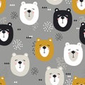 Colorful seamless pattern, cute muzzles of bears